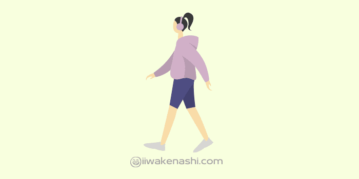 ヘッドフォンをしながら歩く女性のイラスト